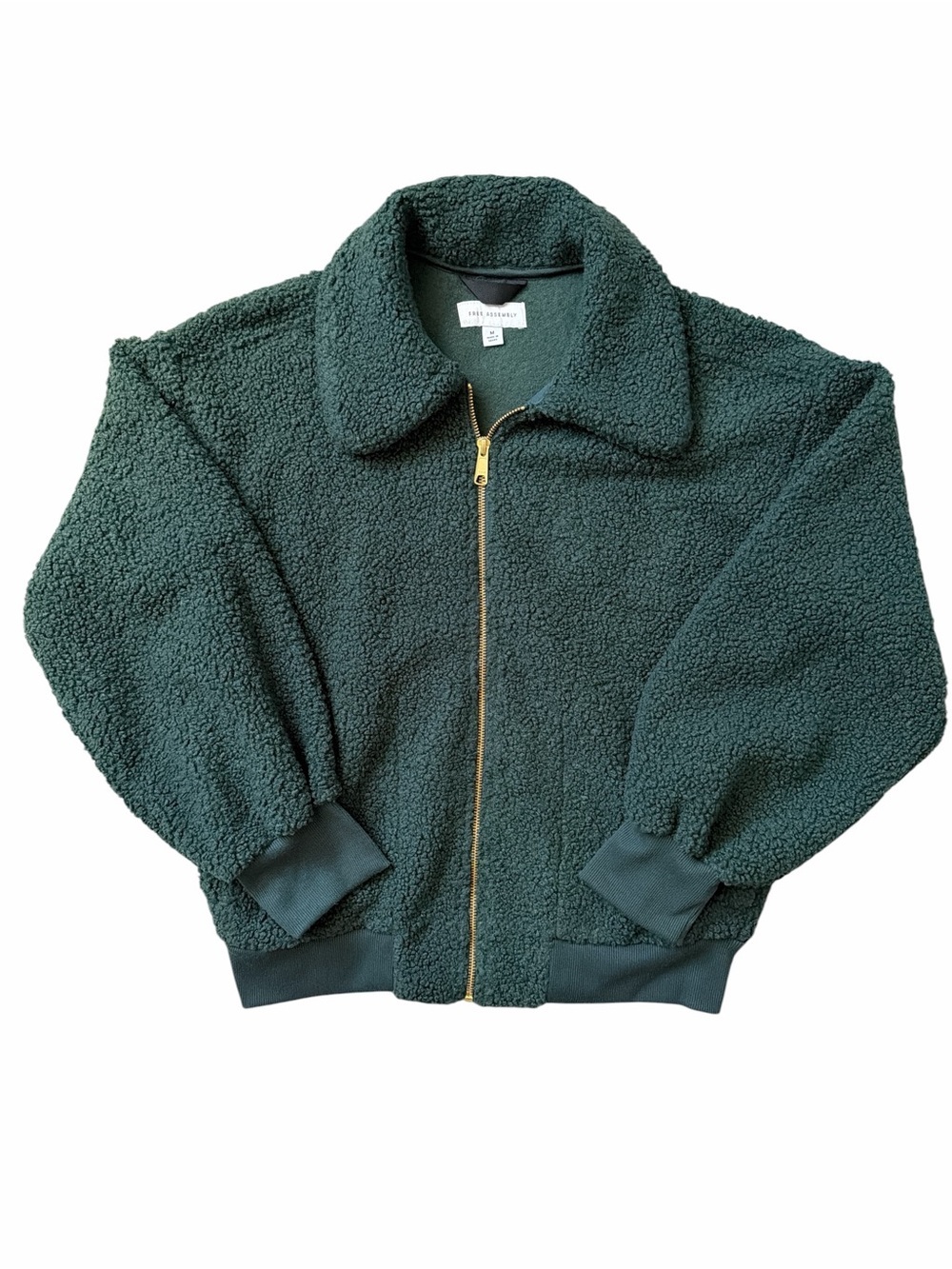 Free Assembly Women’s Green Zip Teddy Bomber Jacket Size M - Picture 2 of 5